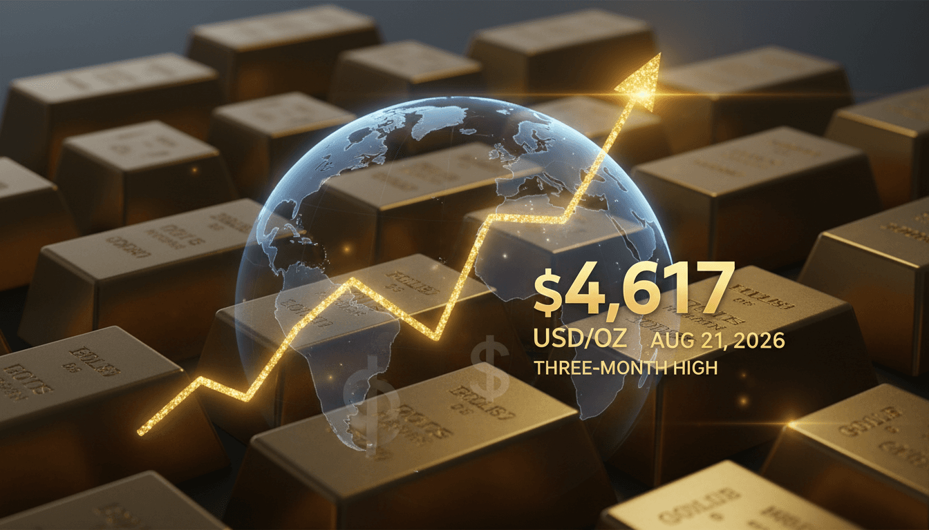 A gold bar with rising price trend lines, highlighting the surge in gold prices.
