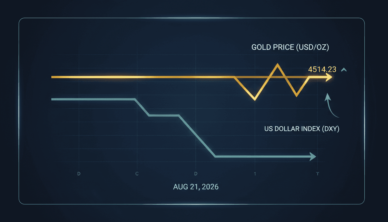A chart illustrating the stabilization of gold prices against the backdrop of a declining US dollar.