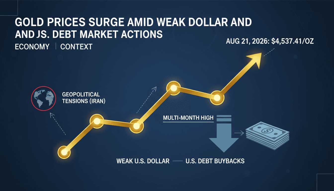 A graph illustrating the rise in gold prices alongside key economic indicators and geopolitical factors.