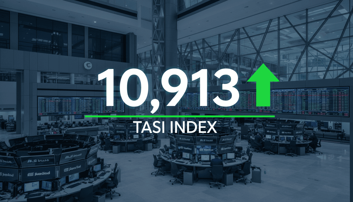 A visual representation of the TASI index at 10,913 points following a trading glitch on the Tadawul exchange.