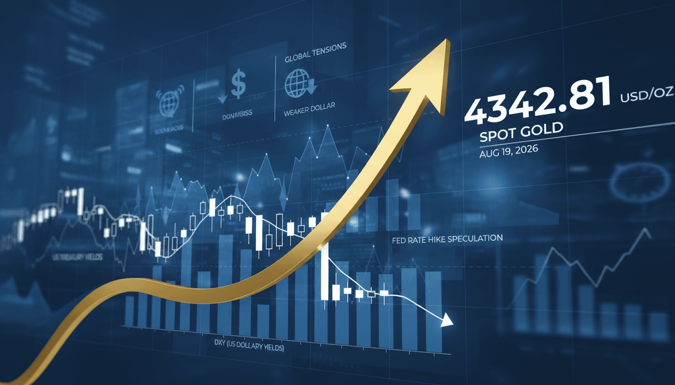 A visual representation of gold price trends with economic indicators and charts.