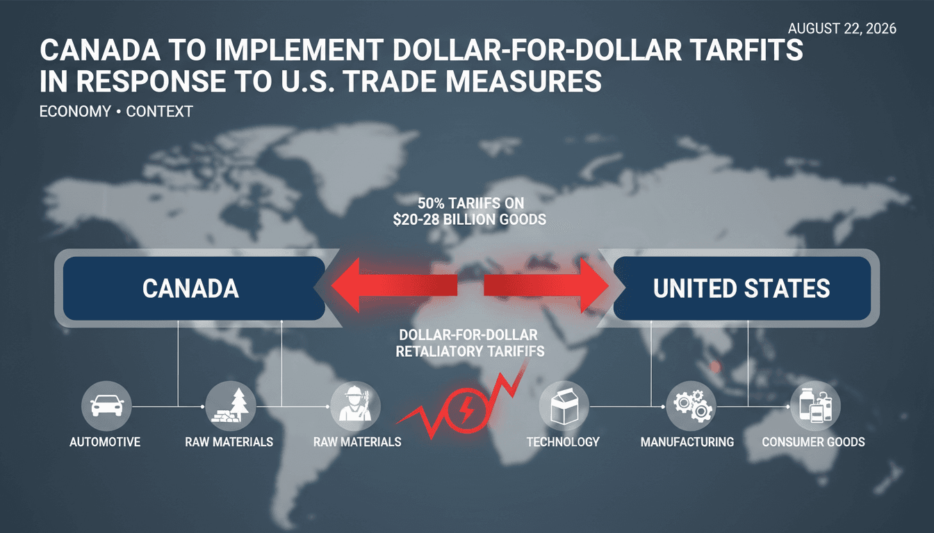 Infographic illustrating the impact of Canada’s retaliatory tariffs on U.S. goods and affected sectors.