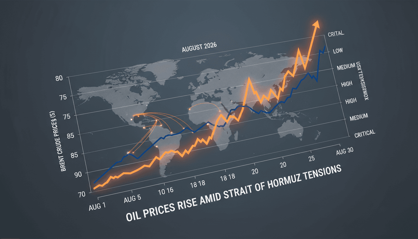 A graph showing the rise in oil prices linked to US-Iran tensions over the Strait of Hormuz.