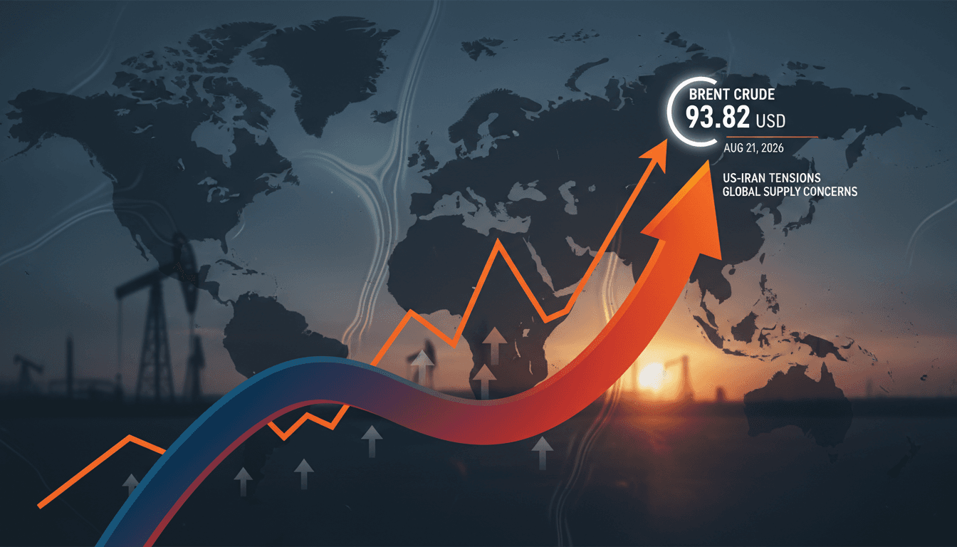 A chart illustrating the rise of Brent crude oil prices to 93.82 USD per barrel amidst geopolitical tensions.
