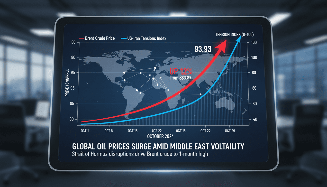 A graph showing the rise in Brent crude prices amid US-Iran tensions over the Strait of Hormuz.