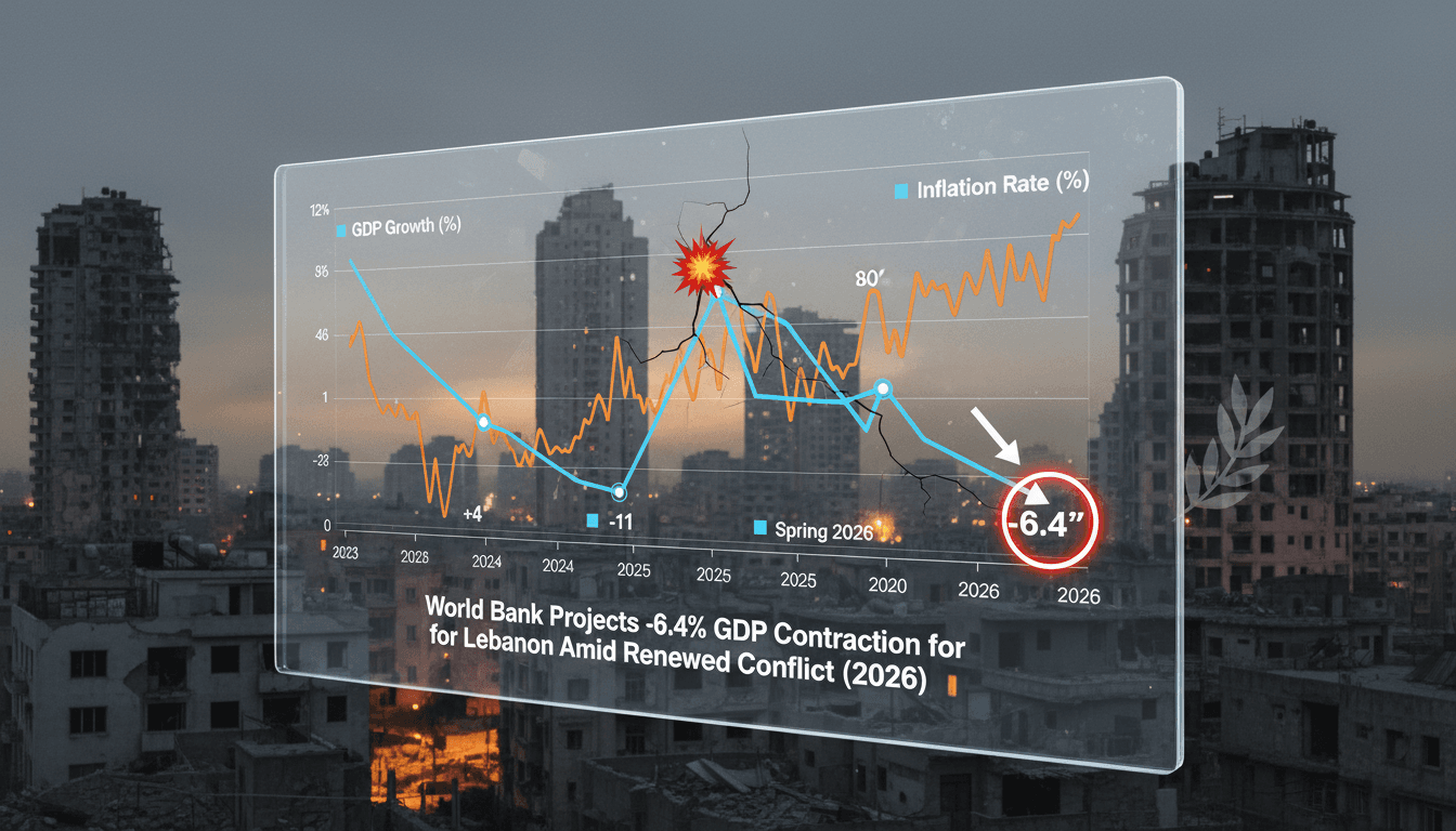 Infographic showing Lebanon's GDP trajectory and inflation rates, highlighting the impact of renewed conflict.