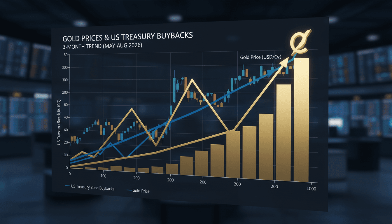 A chart showing the rise in gold prices alongside US Treasury bond buyback announcements.