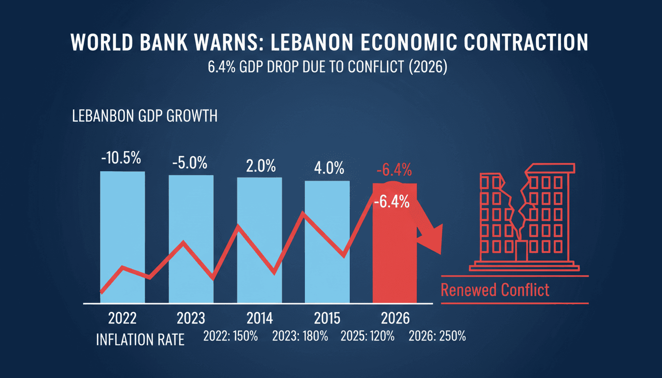 Infographic showing Lebanon's GDP growth and inflation trends, highlighting the impact of renewed conflict.