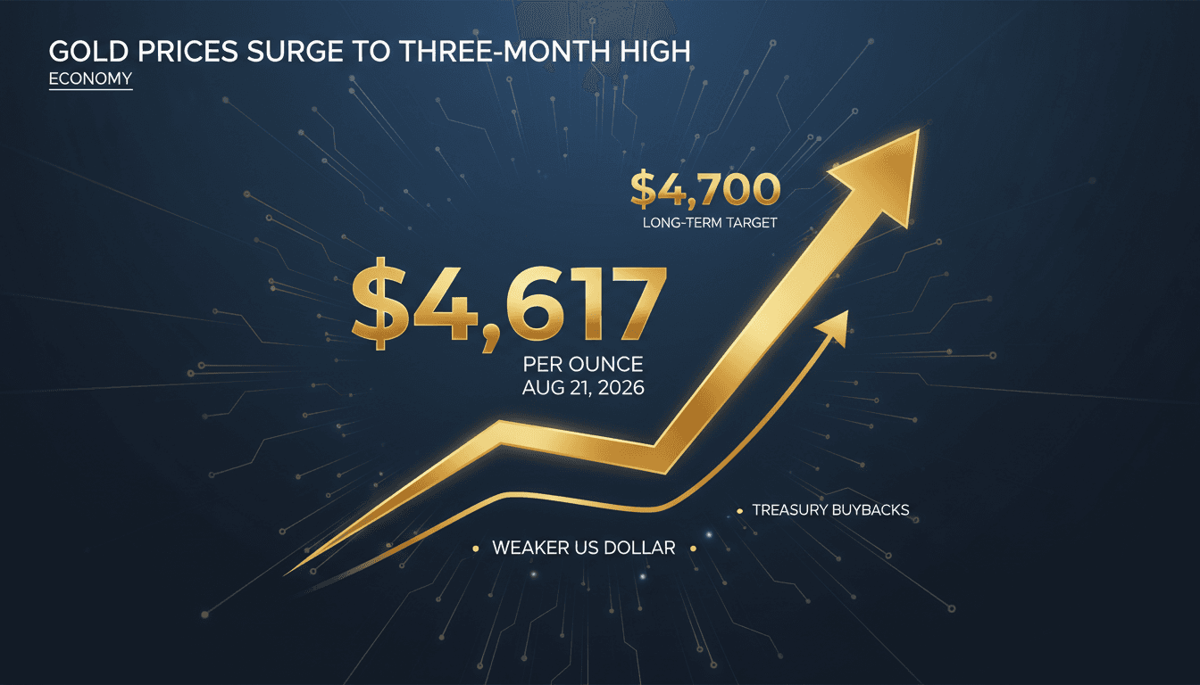 Gold Prices Surge to Three-Month High Amid Weaker Dollar and Treasury Buyback Plans