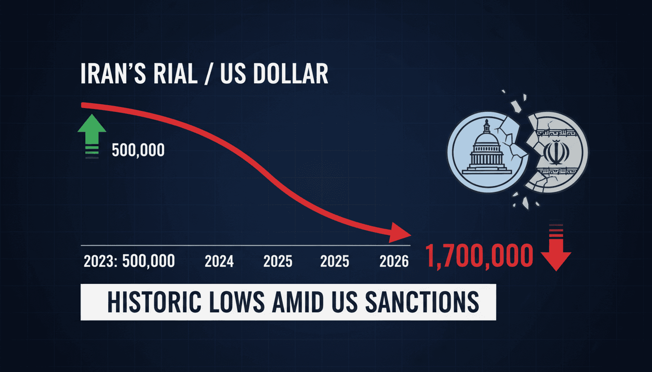 Infographic showing the depreciation of Iran's rial against the US dollar and its economic impact.