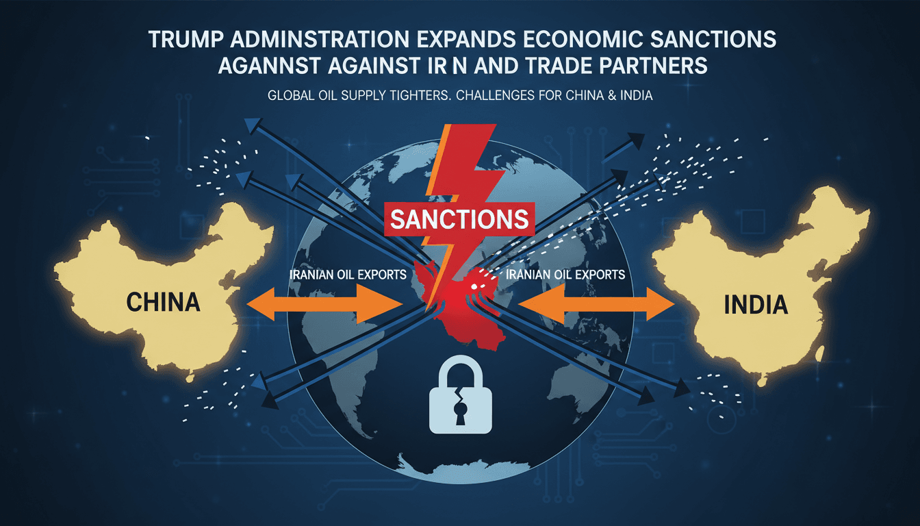 Infographic illustrating the impact of Trump's Iran sanctions on global oil exports and trading partners.
