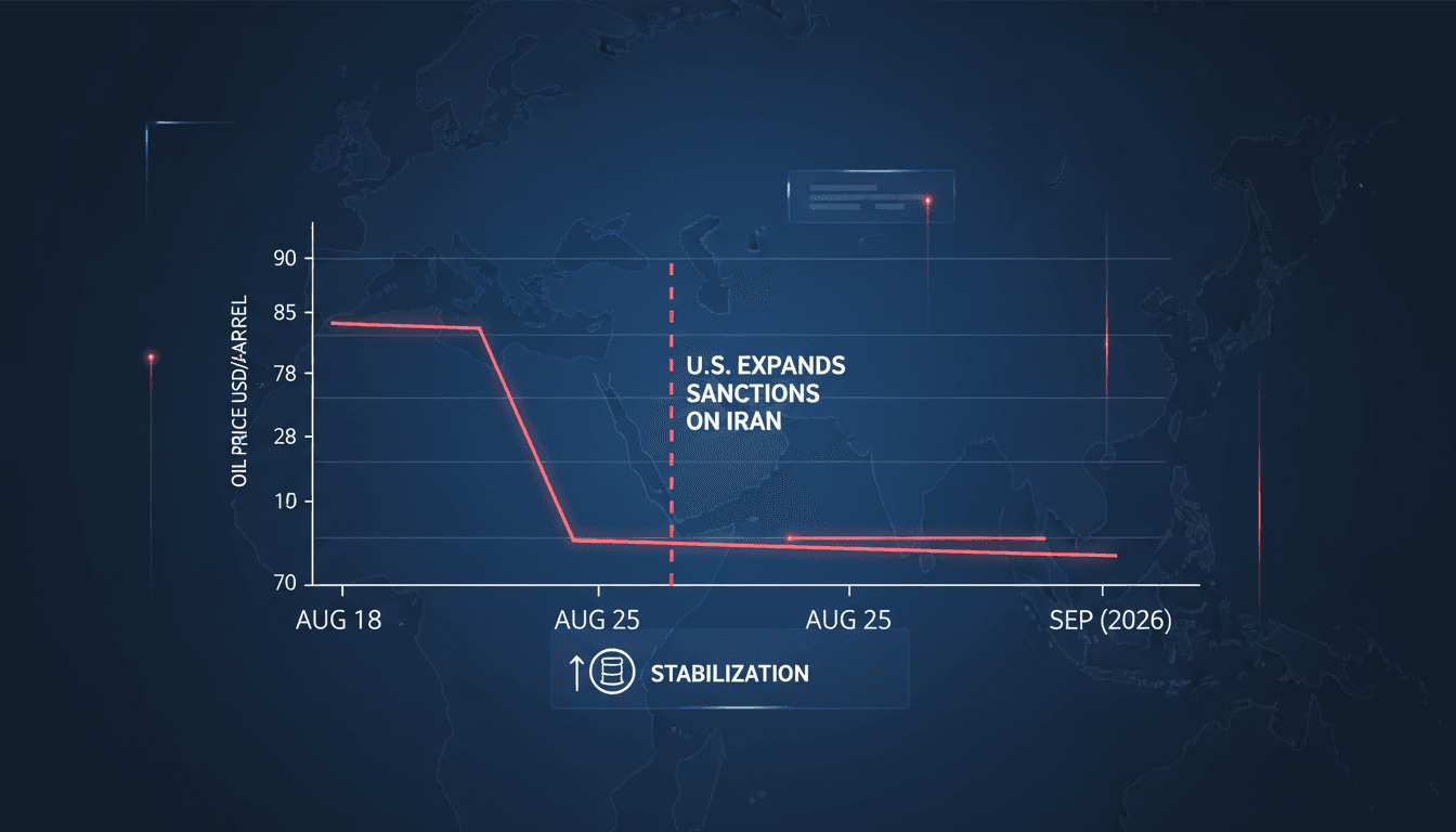 A chart showing oil price fluctuations in response to U.S. sanctions on Iran.