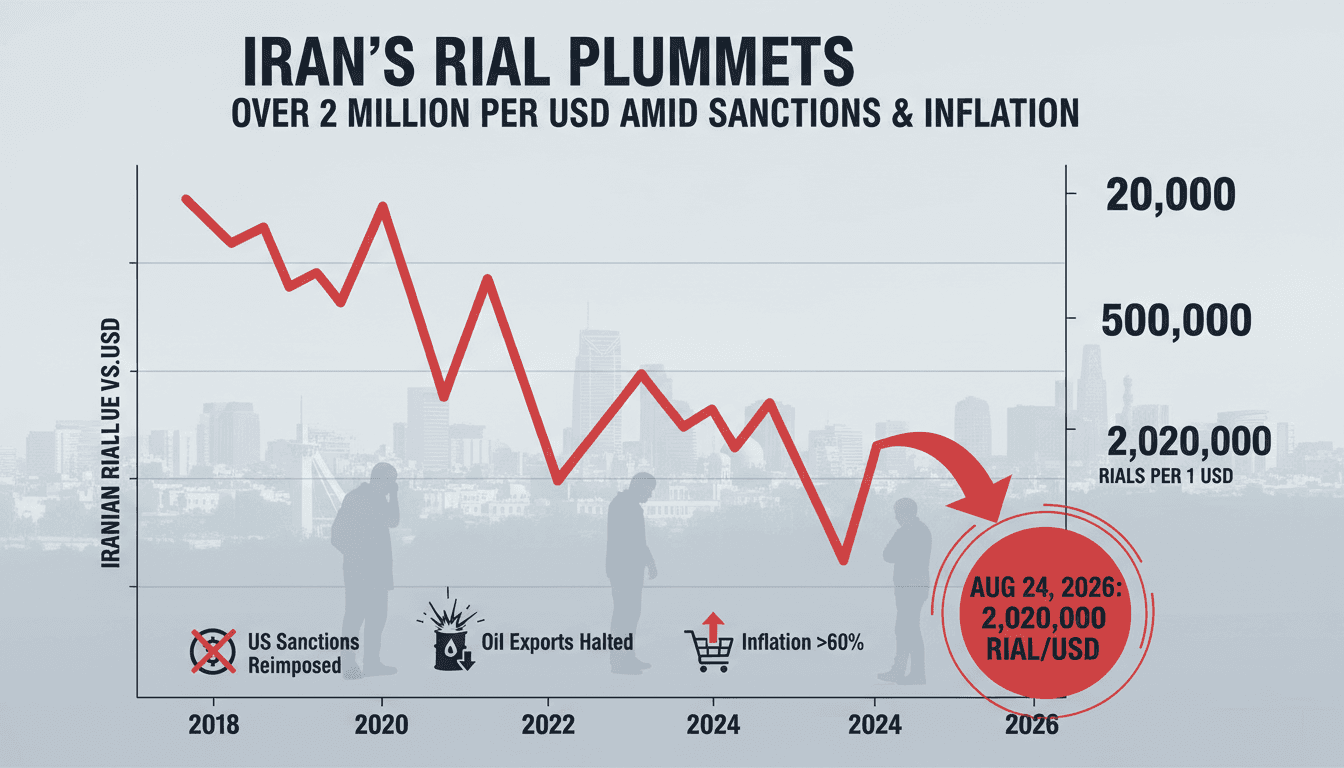 A graph showing the depreciation of Iran's rial against the US dollar, highlighting the economic crisis and inflation trends.