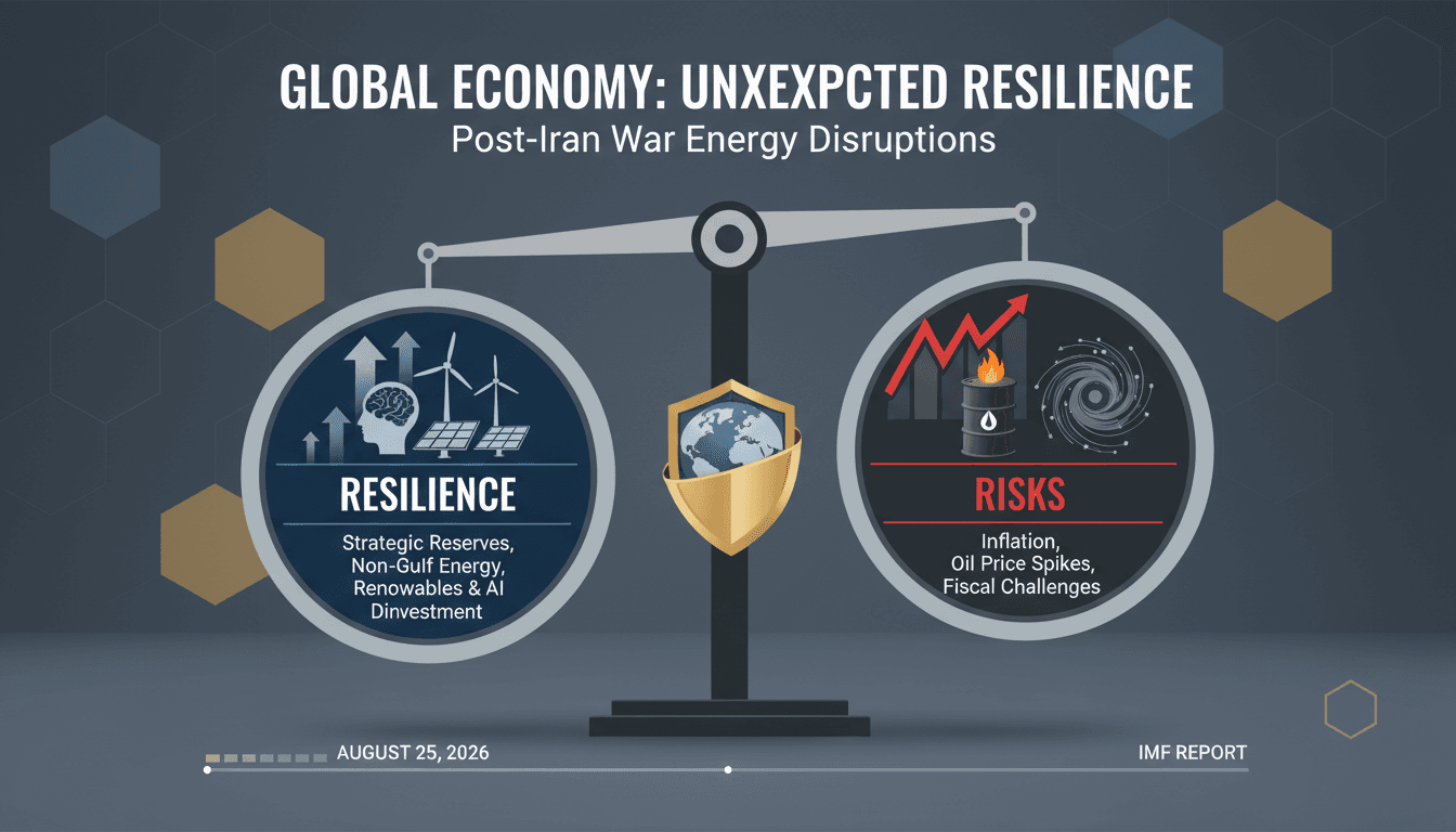 Infographic showing global economic resilience factors amid Iran war energy shock.
