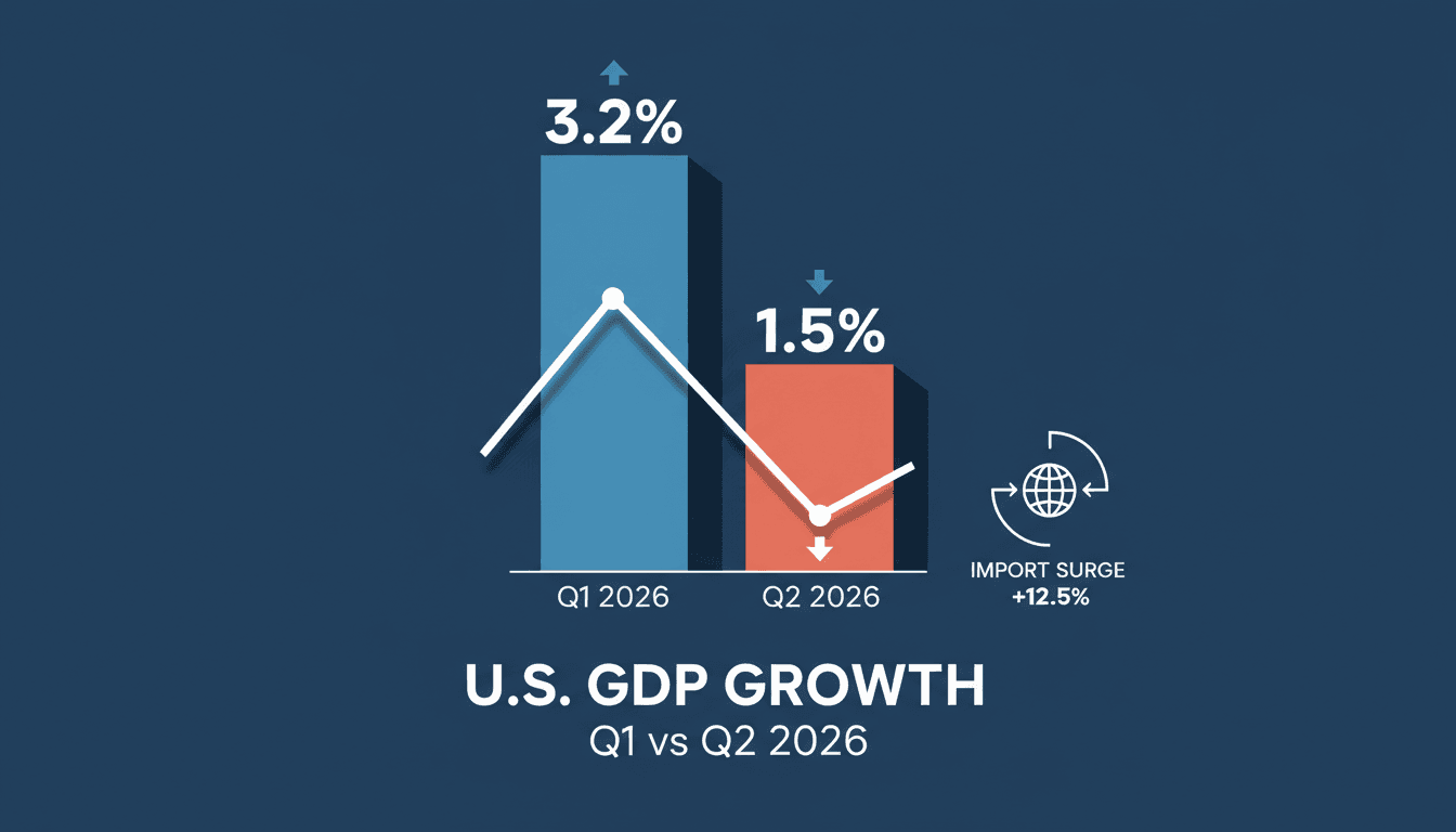 Infographic comparing U.S. GDP growth rates for Q1 and Q2 2026, highlighting economic trends.