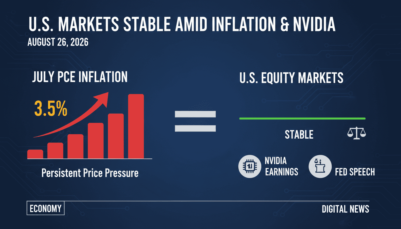 A visual representation of U.S. equity markets' response to July PCE inflation data and upcoming Nvidia earnings.