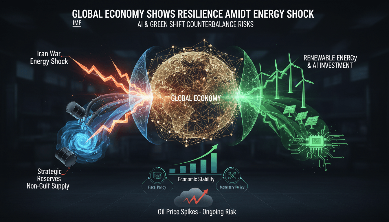 Infographic showing the impact of the Iran war energy shock on the global economy and AI investments.