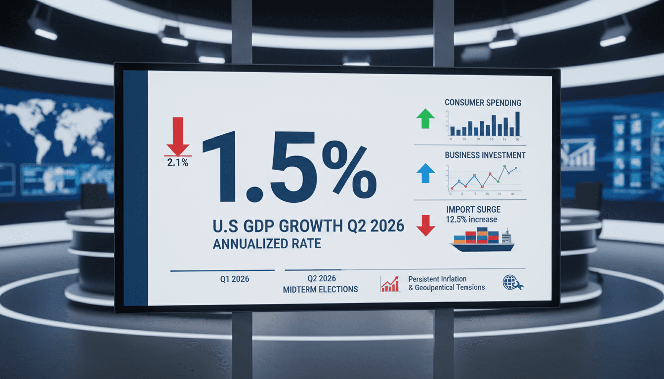 Infographic showing U.S. GDP growth rate of 1.5% with key economic indicators like consumer spending and imports.