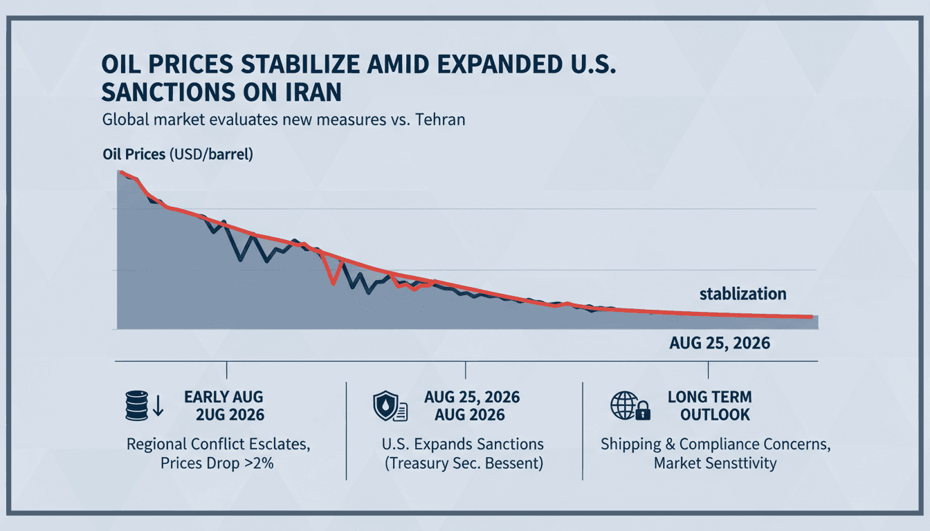 A graph depicting oil price stabilization in response to U.S. sanctions on Iran, highlighting market trends.