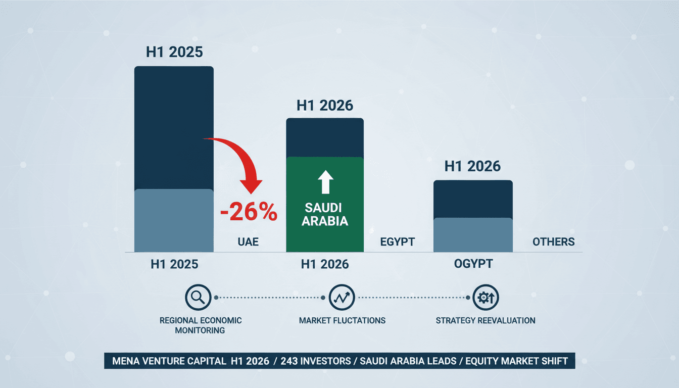 Infographic showing MENA VC investment trends, highlighting Saudi Arabia's role and market transactions.