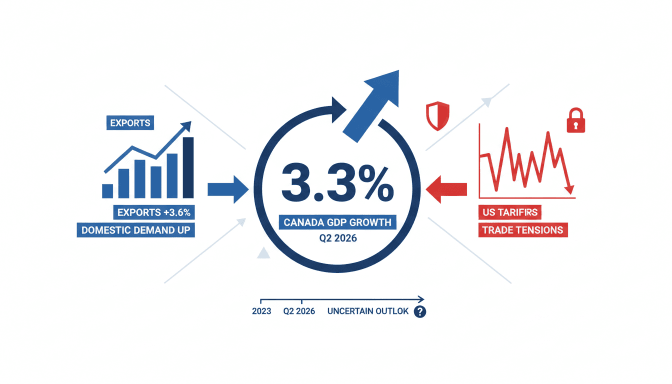 Infographic illustrating Canada's 3.3% GDP growth and the impact of US tariffs on trade relations.