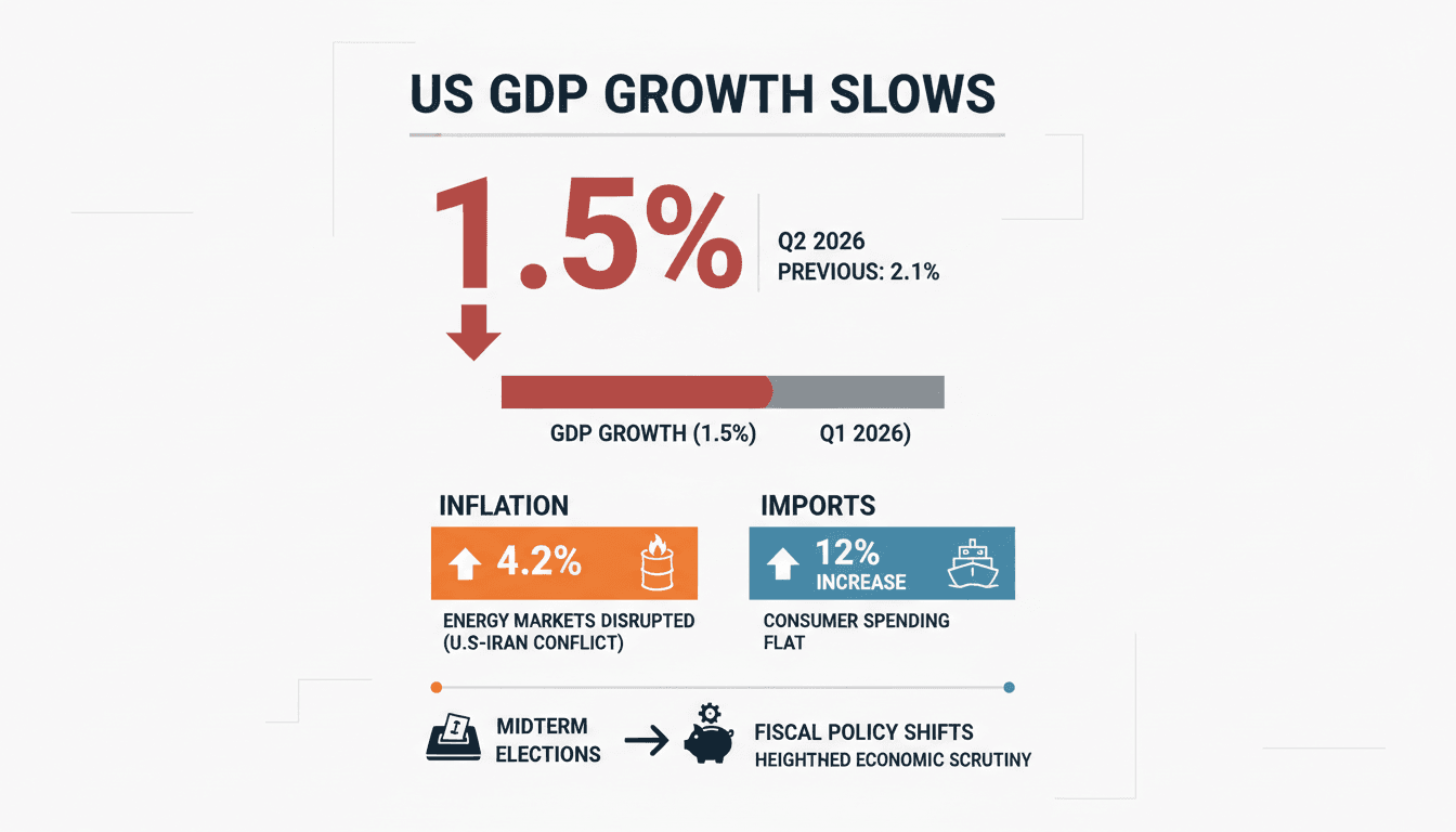 Infographic showing U.S. GDP growth rate of 1.5% with key economic indicators like inflation and consumer spending.