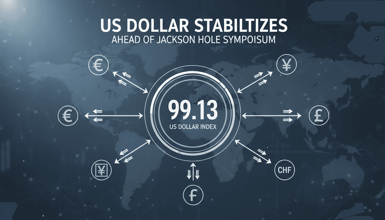 A graphic showing the US dollar index at 99.13, highlighting its stability against major currencies.
