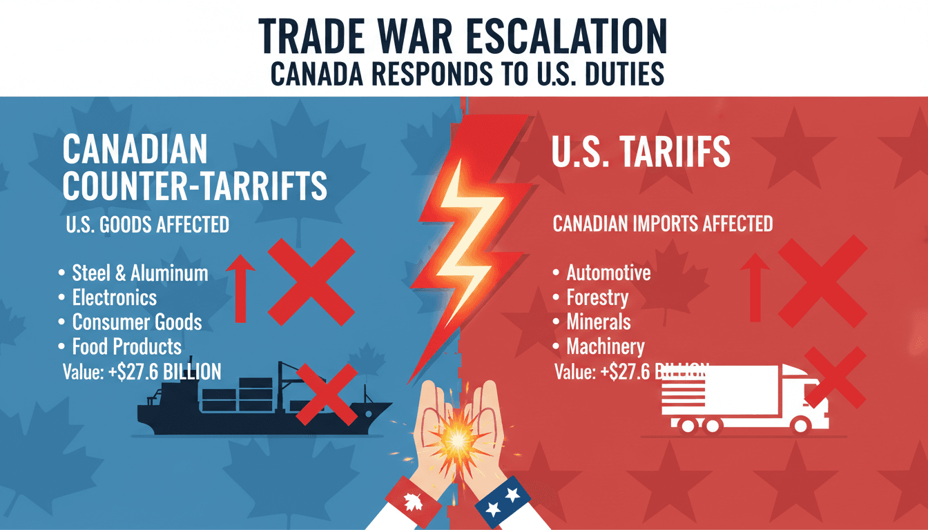 Infographic detailing Canada's counter-tariff list expansion and its impact on U.S. imports.
