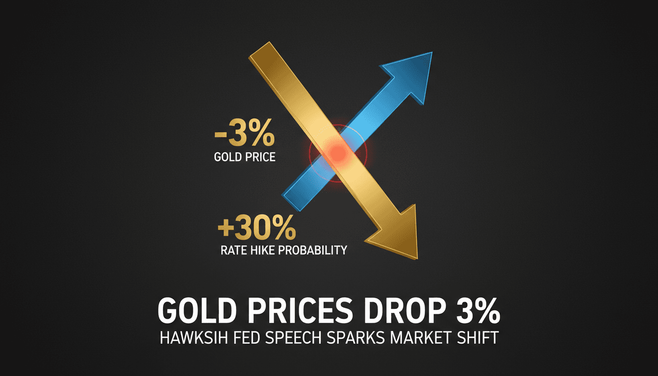 A chart showing the decline in gold prices following Fed Chair Warsh's hawkish speech at Jackson Hole.