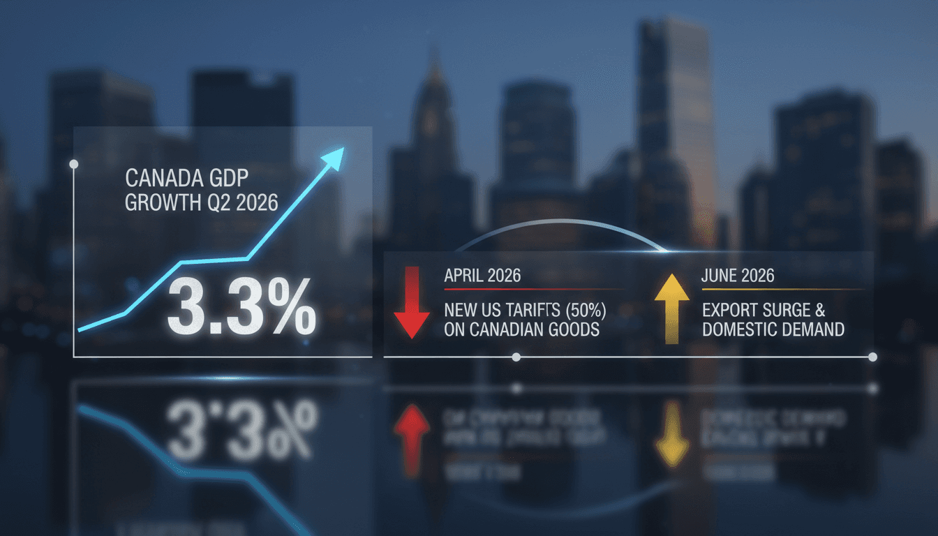 Infographic showing Canada's GDP growth and US tariff timeline, highlighting economic resilience.