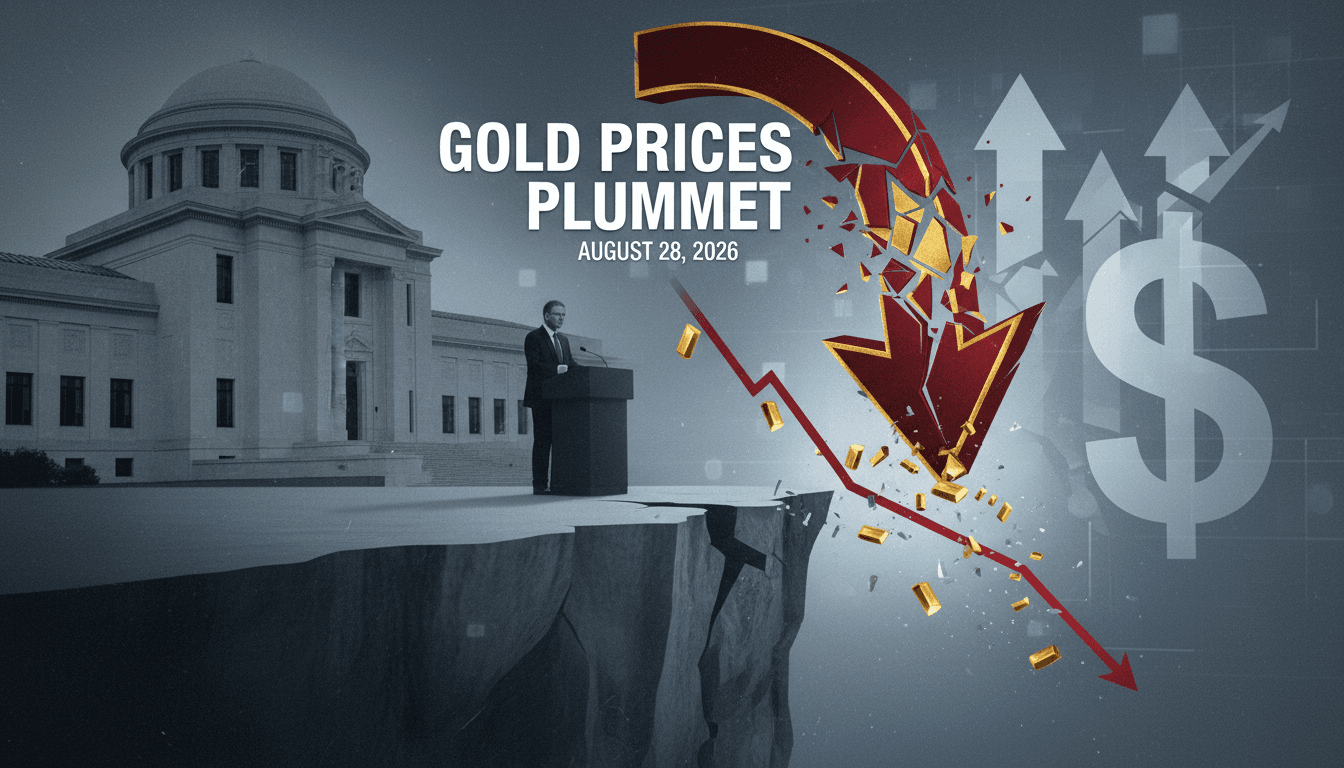 A graphic illustrating the decline in gold prices following Federal Reserve Chair Kevin Warsh's hawkish comments.
