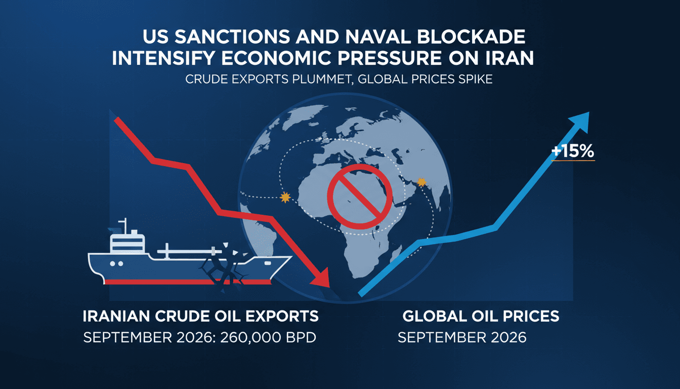 Infographic showing the decline in Iranian oil exports and its impact on global energy prices.