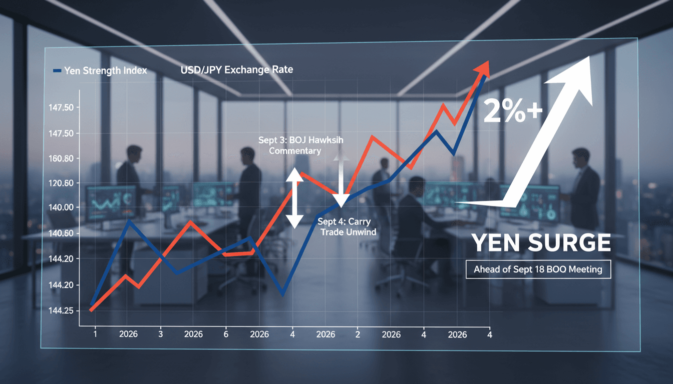 A chart showing the yen's surge against the U.S. dollar, highlighting the impact of the Bank of Japan's policy decisions.