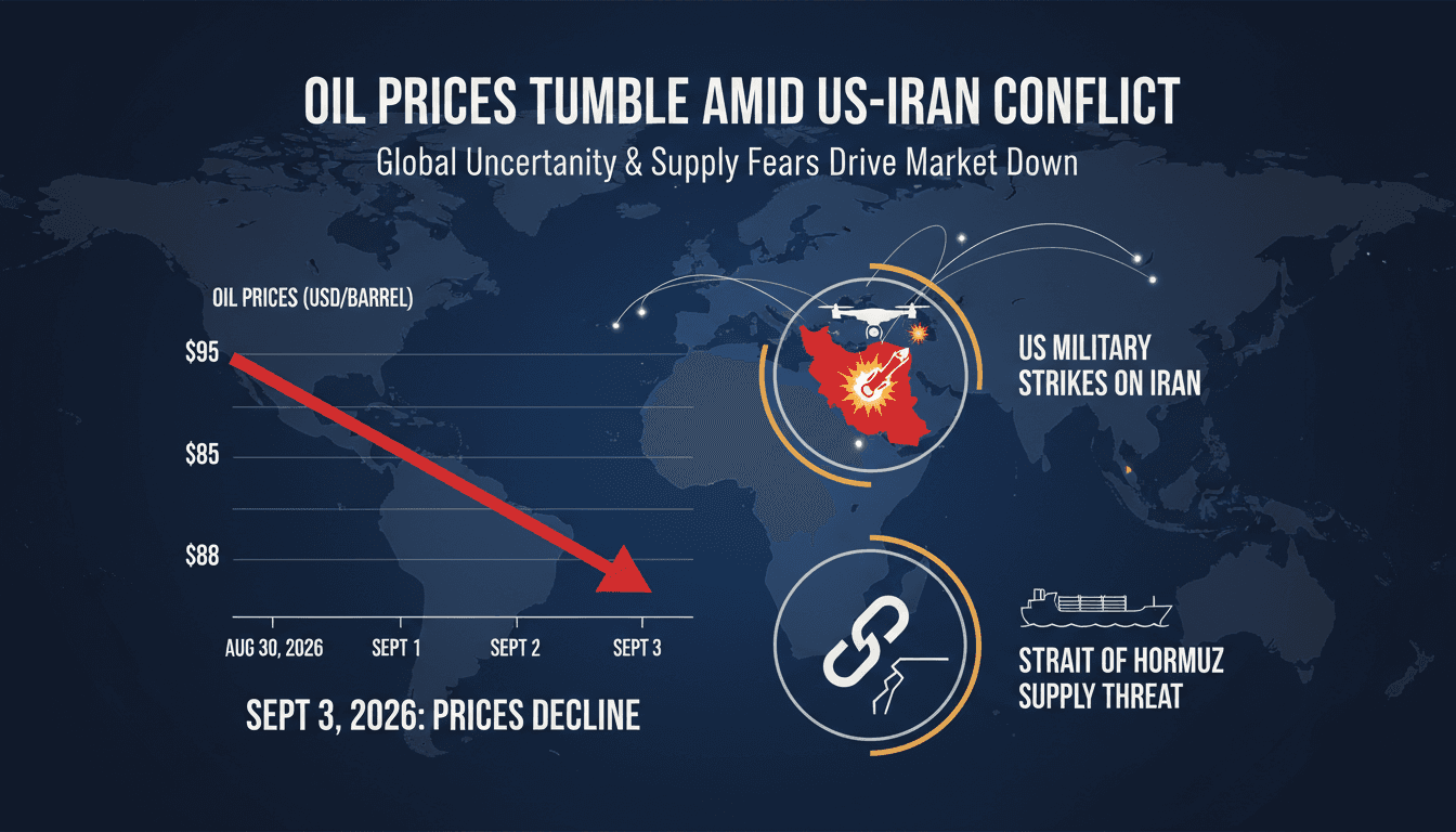 A graph depicting the decline in oil prices alongside geopolitical events affecting the market.