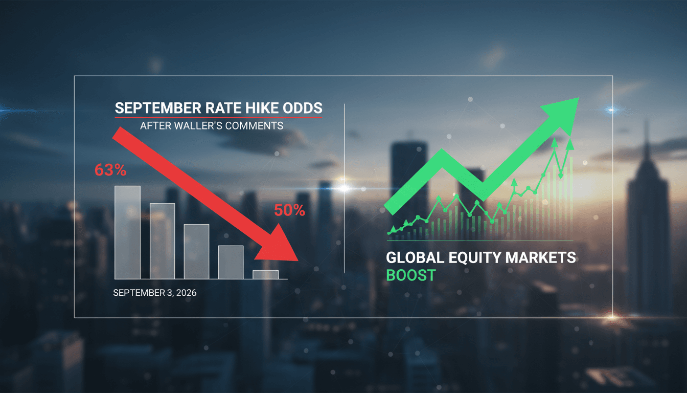 A financial market graphic illustrating the impact of Fed comments on bond yields and equity indices.