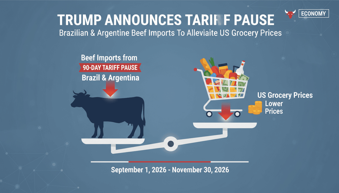 Infographic illustrating the impact of Trump's beef tariff pause on grocery prices and market dynamics.