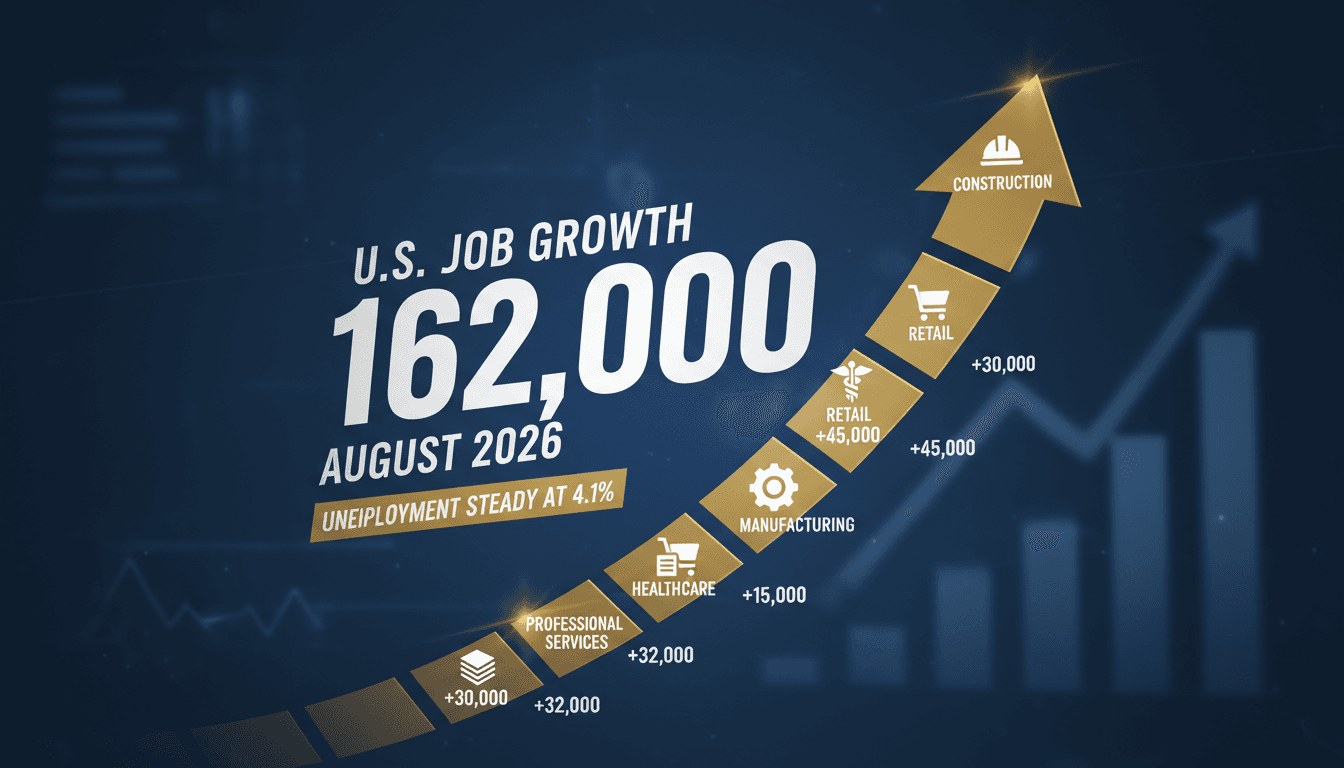 Infographic detailing the 162,000 job gains in August 2026, highlighting key sectors and economic implications.