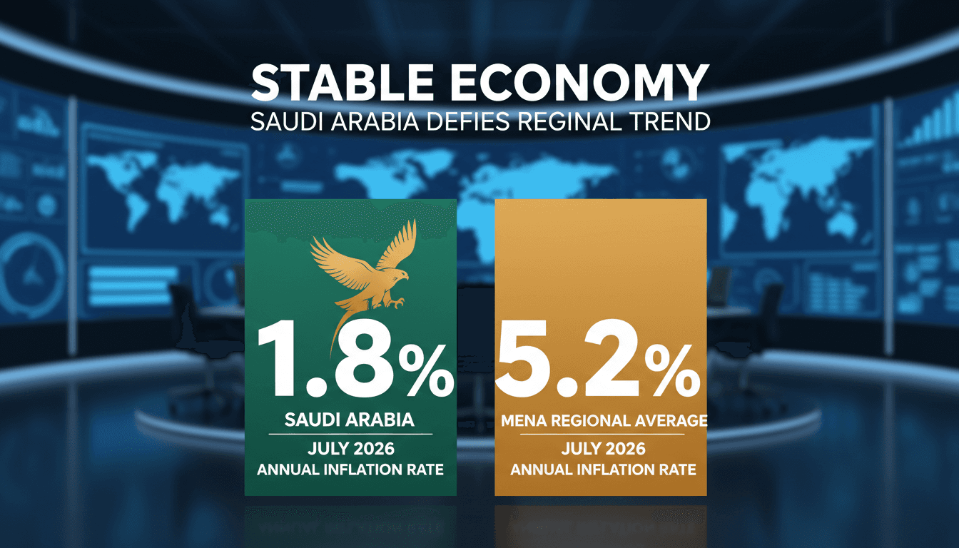 Infographic comparing Saudi Arabia's 1.8% inflation rate with regional averages, highlighting economic resilience.
