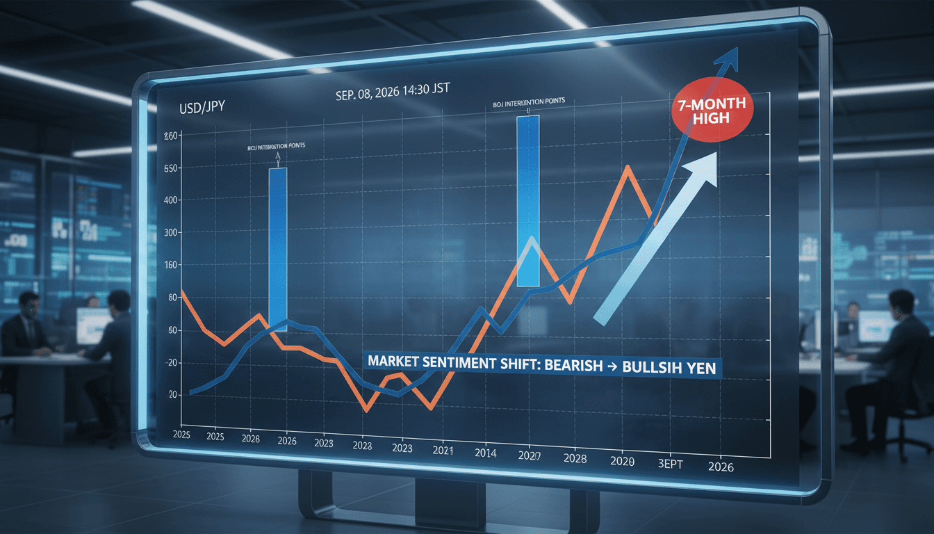 A chart showing the Japanese yen's strengthening against the dollar, highlighting key market shifts and interventions.