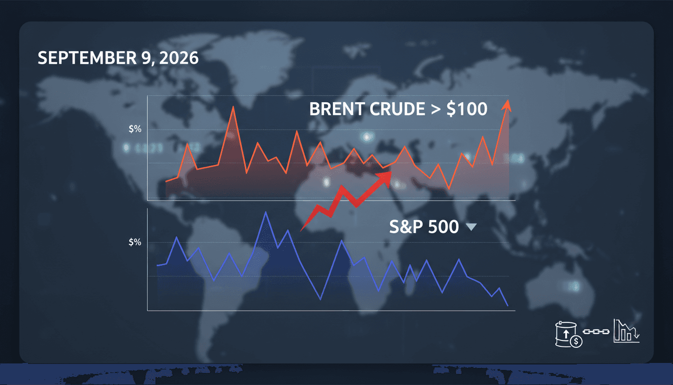 A graph showing the decline of the S&P 500 alongside rising Brent crude oil prices.