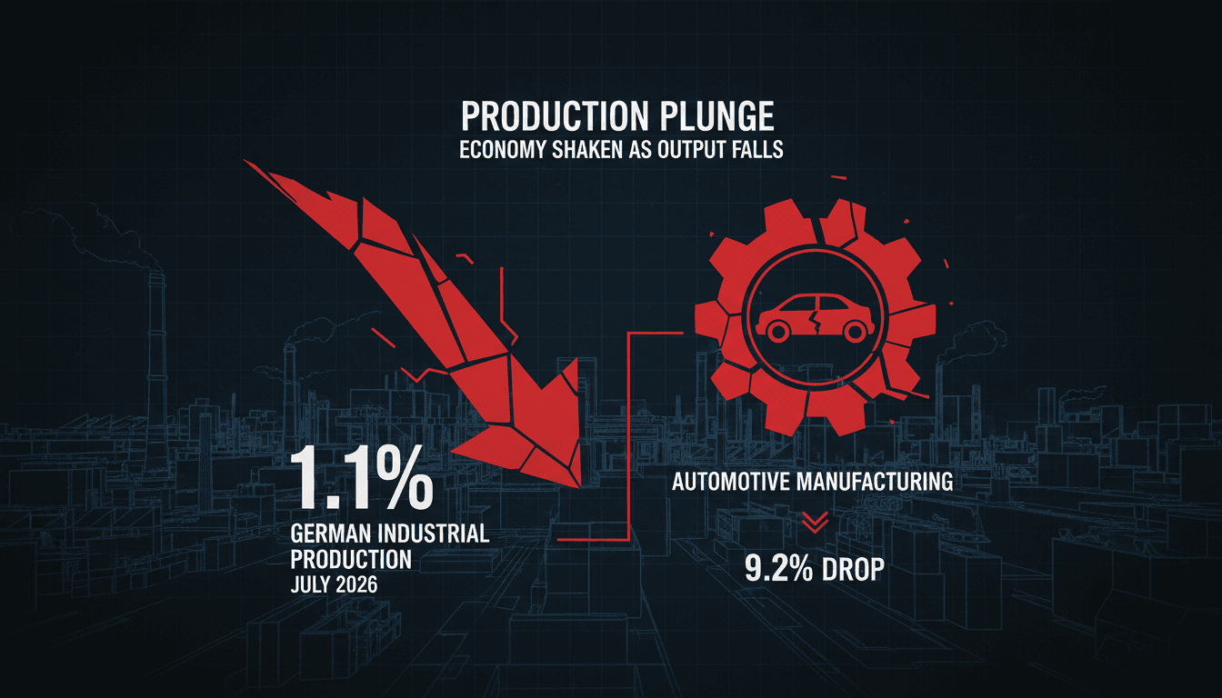 German Industrial Production Declines 1.1% in July 2026