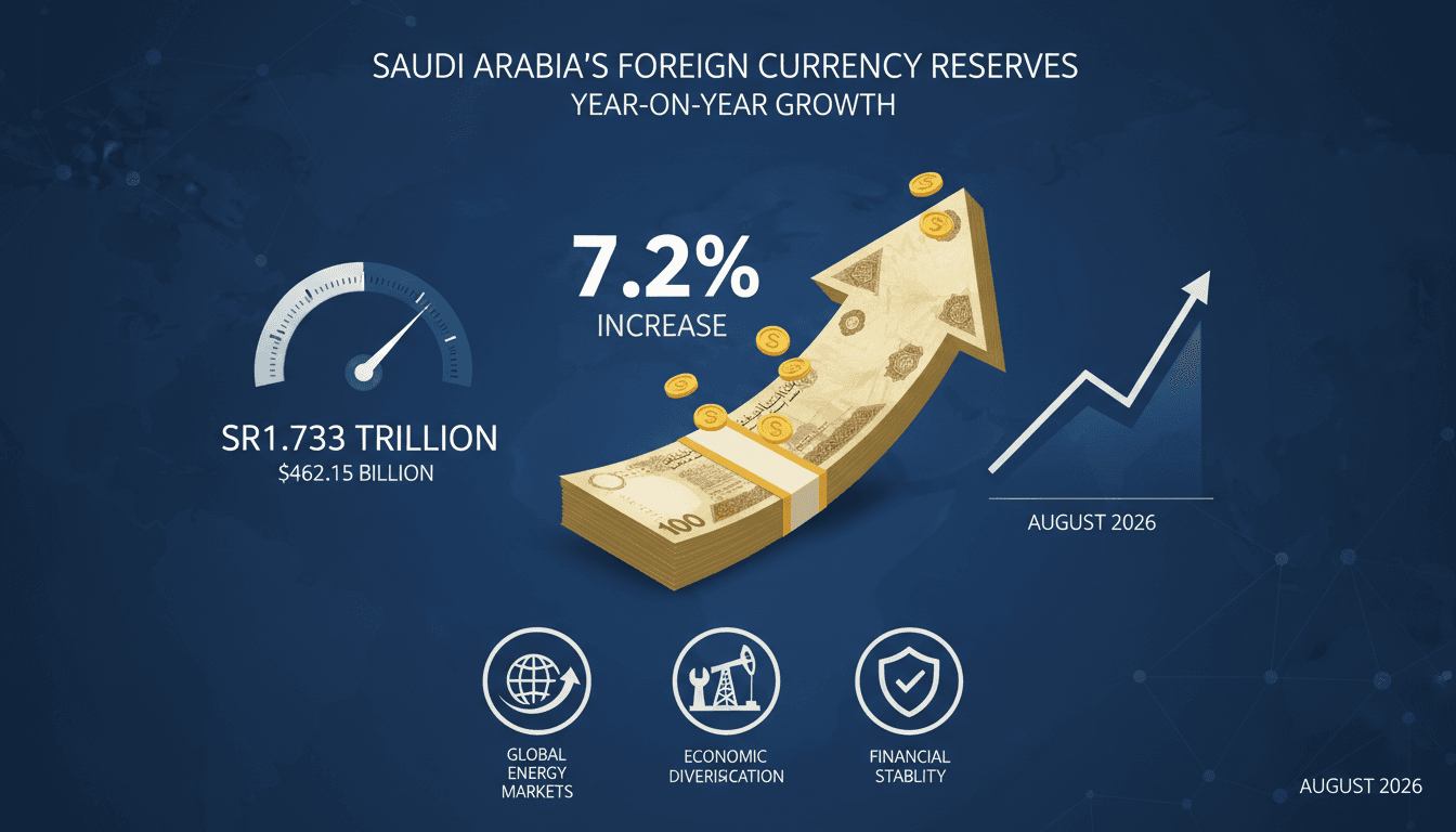 Saudi Arabia's foreign currency reserves increase 7.2% year-on-year to SR1.733 trillion in August 2026