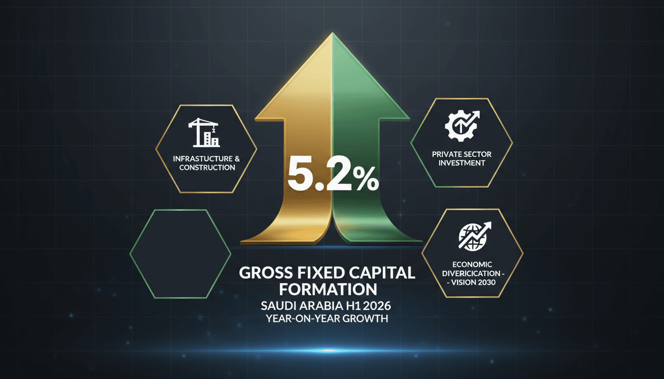 Infographic illustrating Saudi Arabia's 5.2% growth in gross fixed capital formation with sector highlights.