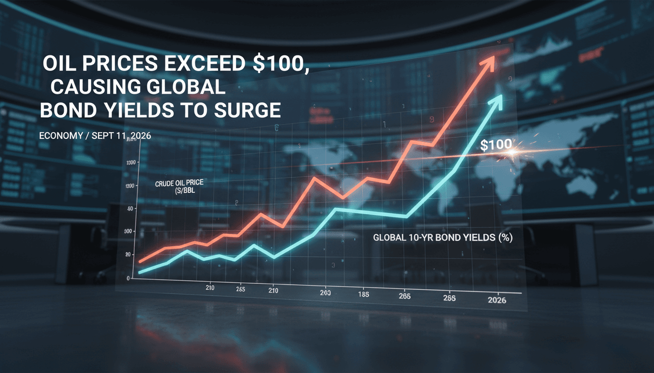A graph showing the rise of oil prices over $100 and its impact on global bond yields.