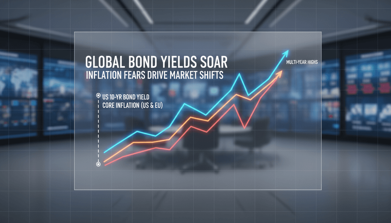 A chart showing the rise in government bond yields and inflation trends, highlighting the impact on borrowing costs.