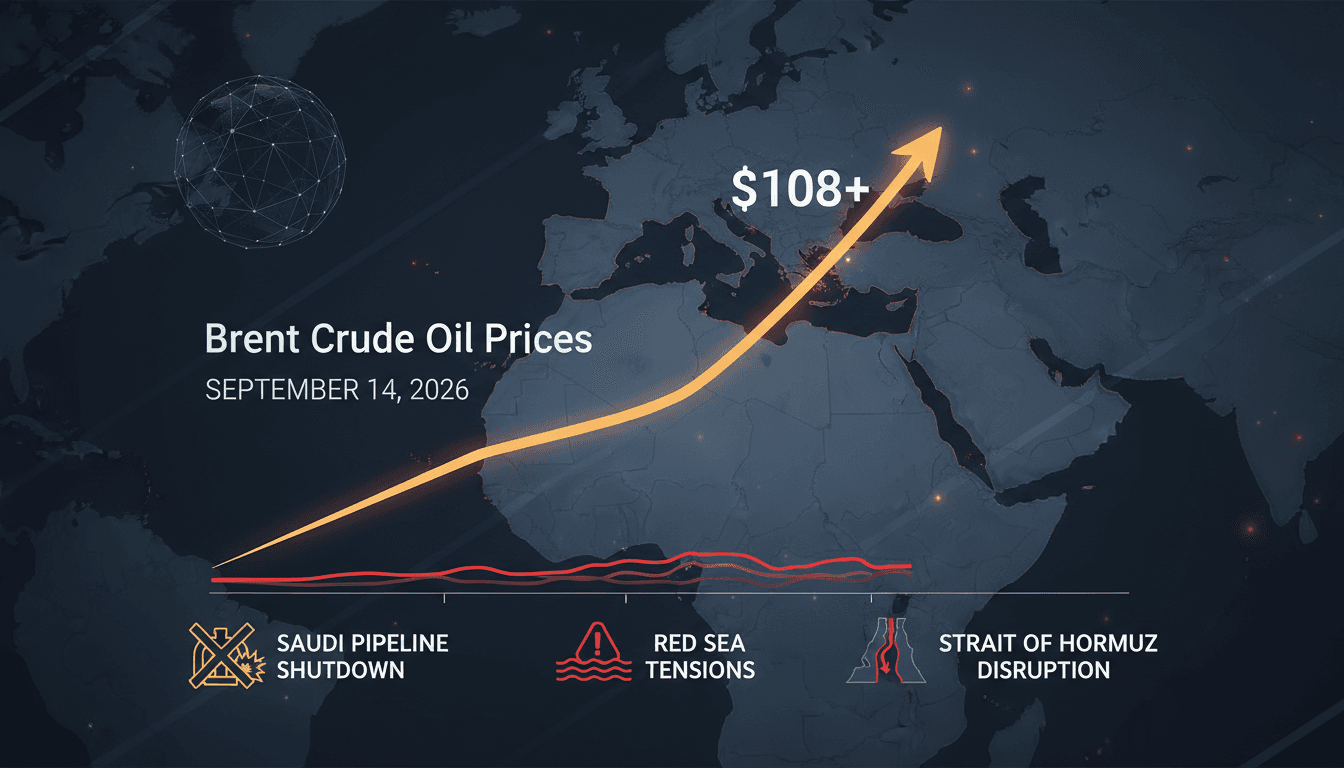 A graph showing the rise of Brent crude oil prices alongside geopolitical events in the Middle East.