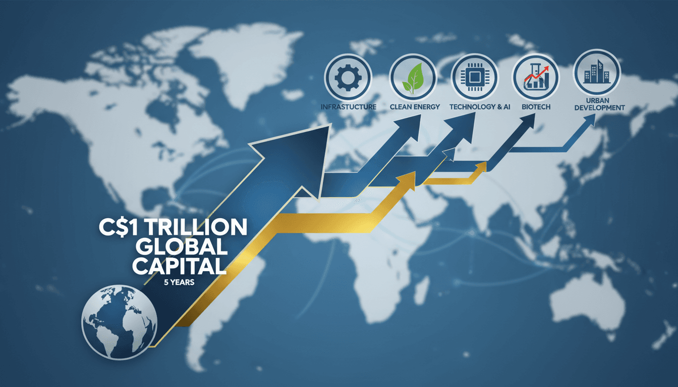 Infographic showing Canada’s $1 trillion investment strategy and key sectors targeted for growth.