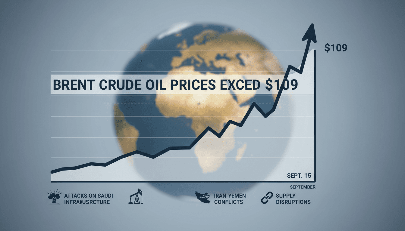 A chart showing the rise of Brent crude oil prices amid geopolitical tensions in the Middle East.