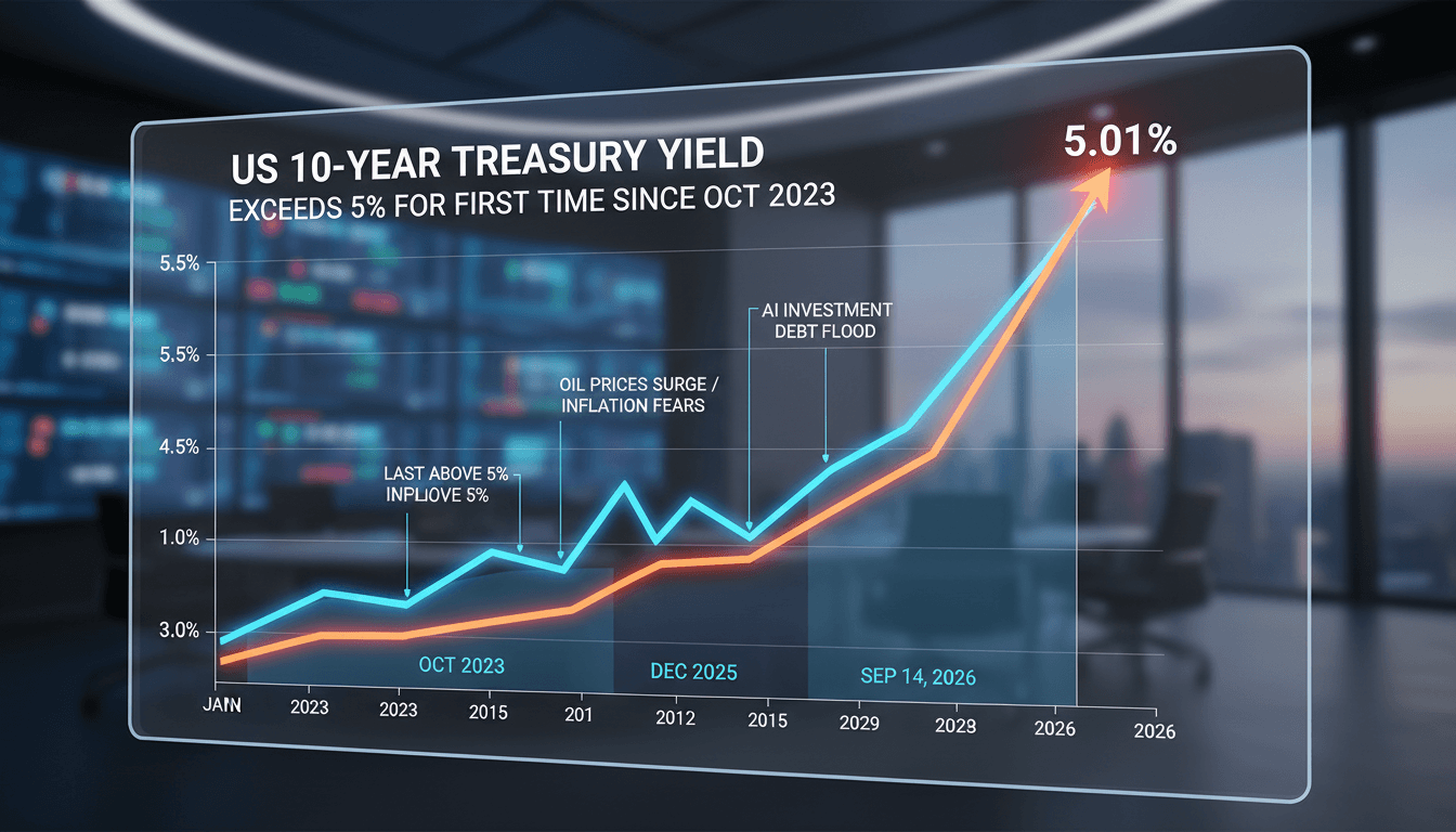 A chart showing the rise of US 10-year Treasury yields, highlighting inflation and supply pressures.