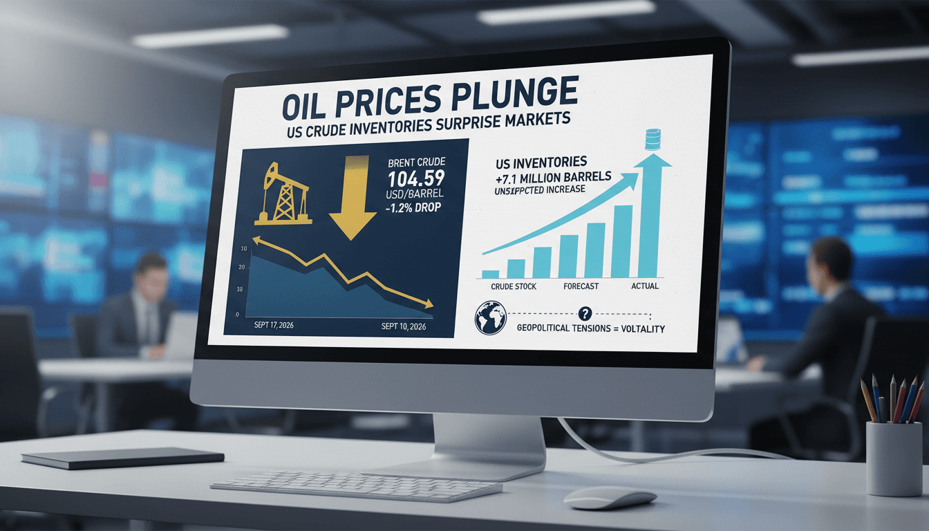 A graph illustrating the decline in Brent crude prices and the increase in US crude inventories.